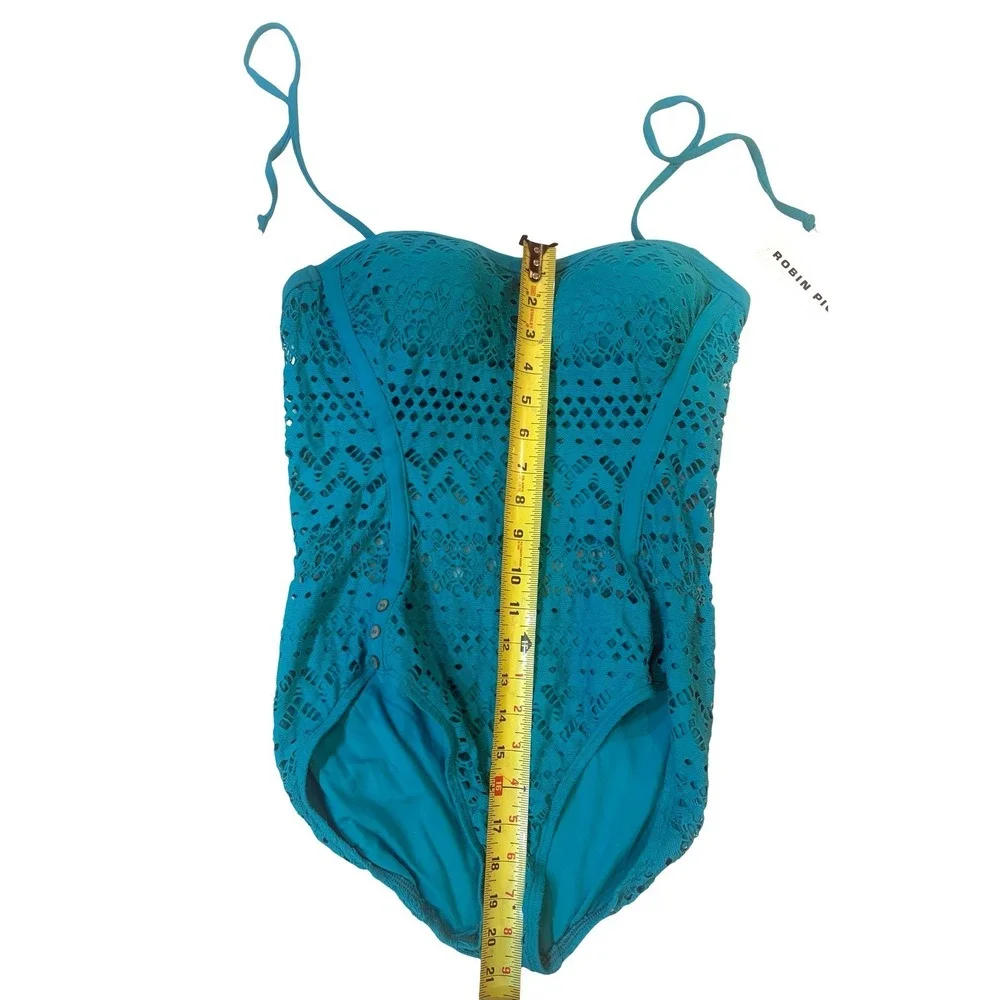 Robin Piccone‎ Penelope Crochet One Piece Swimsuit Teal Blue 120311 Womens 10